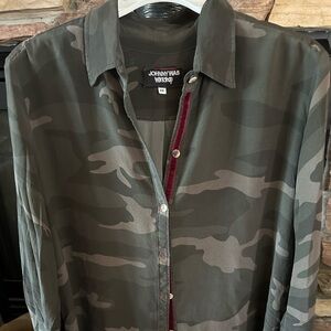 Johnny Was Velvet Floral Embroidered Camo Shirt
